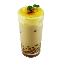 Creme Brulee Milk Tea with Taro and Sweet Potato Balls